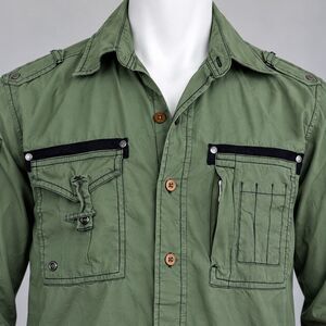 Modern Culture Women’s Military Utility Shirt Olive Green Cargo Button Up L